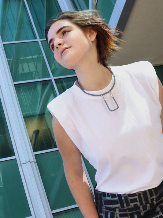 Linea U: Geometric Short Monochrome Necklace | Modern Minimalist Jewelry